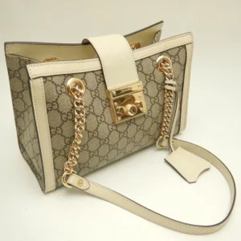 GUCCI Cruise Padlock Tote Bag GG Supreme Leather Beige Ivory White - Picture 2 of 9